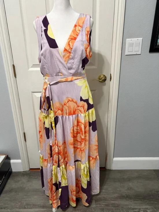 Anthropologie Maeve Floral Wrap Maxi Dress Size 8 - Picture 2 of 13